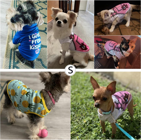 SATINIOR 6 Pcs Dog Clothes Printed Dog Shirts Puppy T-shirts Cute Pet Cotton Clothes Doggie Shirt for Small Medium Dog Apparel Summer Christmas(XS...